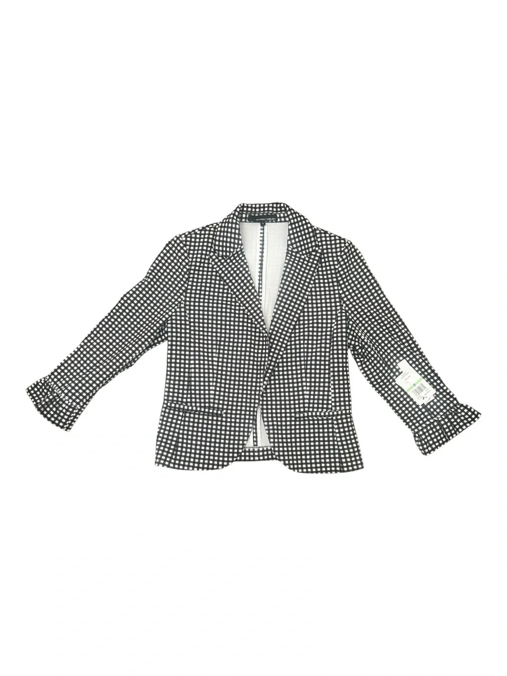 Amanda & Chelsea Gingham Blazer Jacket Black White Ruffle Cuff Stretch NWT 8